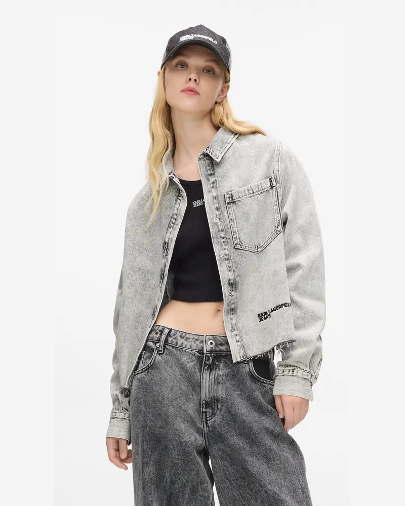 Karl Lagerfeld Used-look Denim-shirt, Damen, Geo-black-sedona, Größe Geo-black-sedona