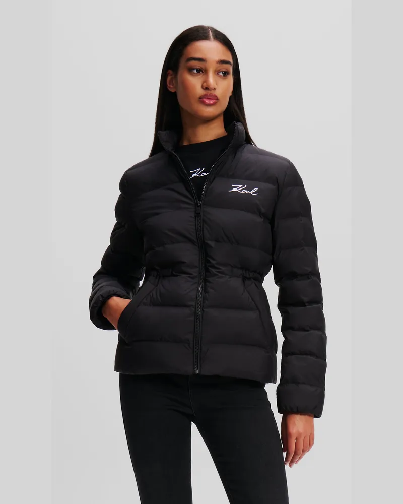 Karl Lagerfeld Signature Pufferjacke, Damen, Schwarz, Größe: 44 Schwarz