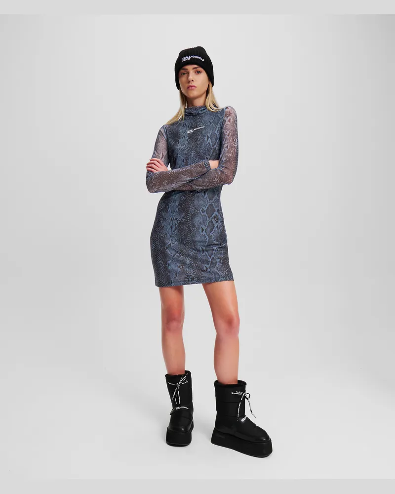 Karl Lagerfeld Mesh-kleid In Schlangen-optik, Frau, Schwarzer Schlangendruck allover, Größe Schwarzer