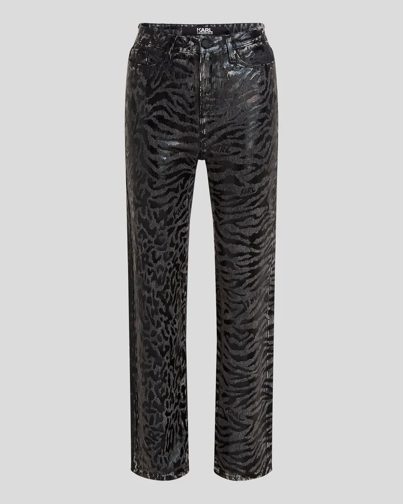 Karl Lagerfeld Gerade Jeans Mit Durchgehendem Zebra-print, Frau, Bedruckter schwarzer Denim, Größe Bedruckter
