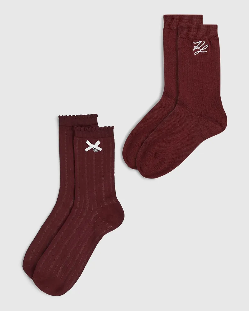 Karl Lagerfeld Autograph-pointelle-socken - 2er-pack, Damen, Windsor Wine, Größe Windsor