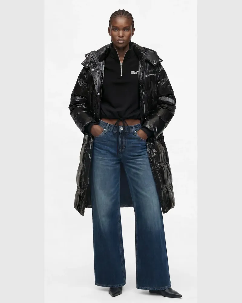 Karl Lagerfeld Lange, Glänzende Steppjacke, Damen, Schwarz, Größe Schwarz