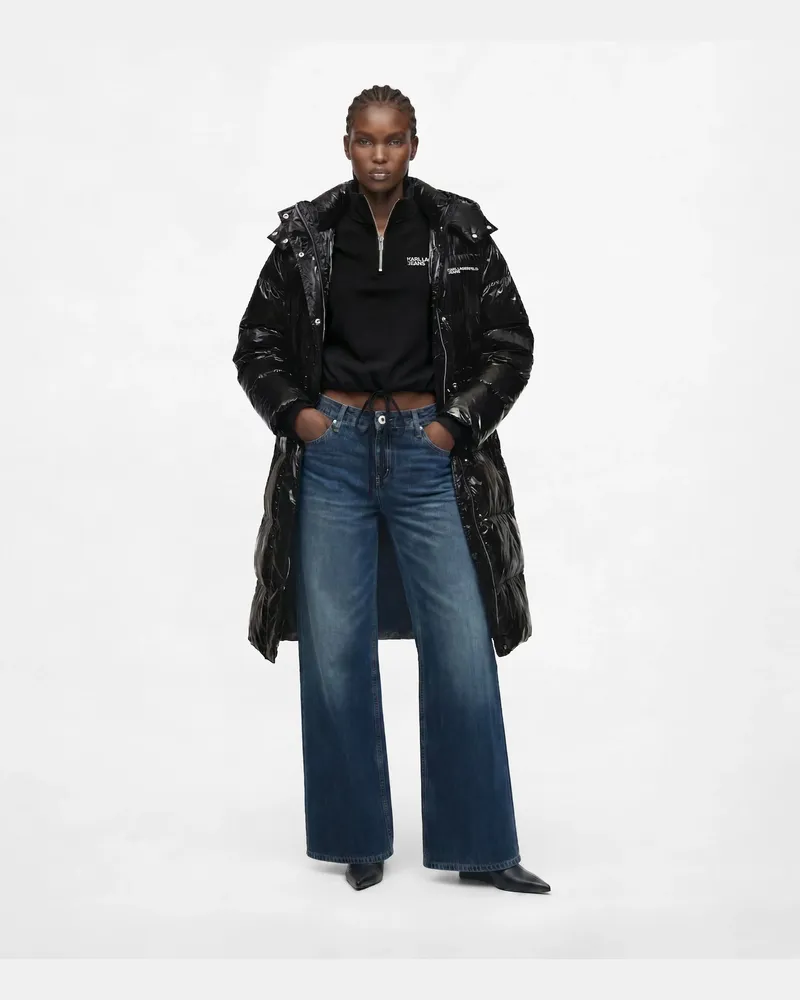 Karl Lagerfeld Lange, Glänzende Steppjacke, Damen, Schwarz, Größe Schwarz