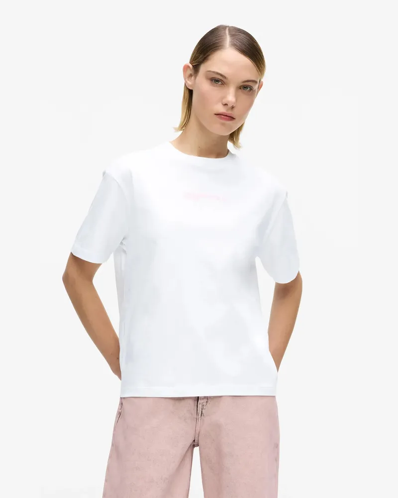 Karl Lagerfeld T-shirt Mit Normaler Passform Und Rahmenlogo, Damen, Weiss, Größe Weiss