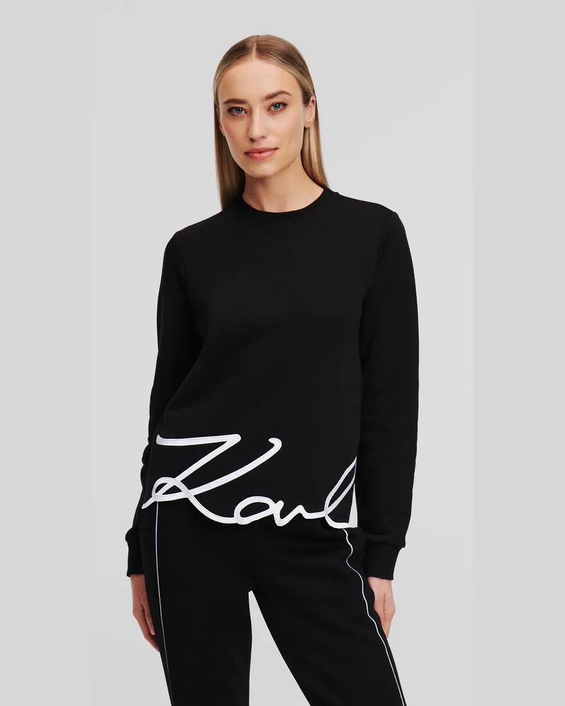 Karl Lagerfeld Sweatshirt Mit Signatur-logo Am Saum, Frau, Schwarz, Größe Schwarz