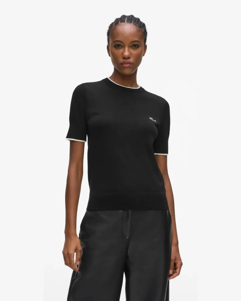 Karl Lagerfeld Merinowoll-t-shirt, Damen, Schwarz, Größe Schwarz