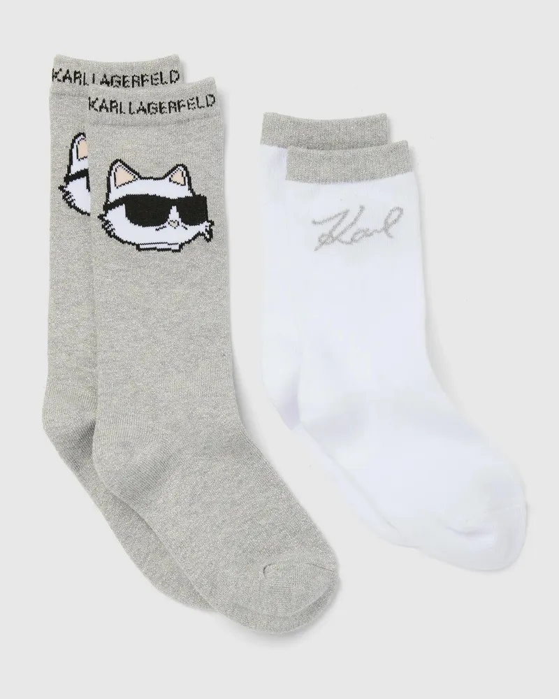 Karl Lagerfeld Ikon Choupette Socken Für Mädchen – 2er Pack, Hellgrau Mel, Größe Hellgrau