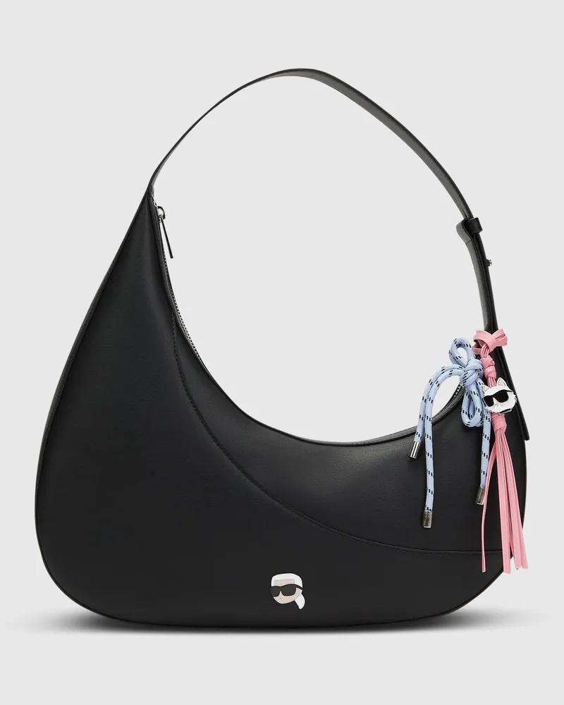 Karl Lagerfeld Ikon Hobo-tasche Mit Glatter Oberfläche, Female, Schwarz, Size Black