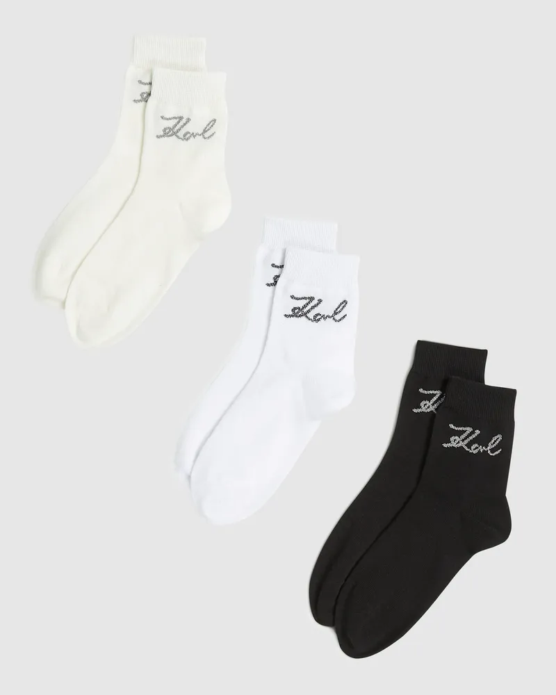Karl Lagerfeld Signature-socken – 3er-pack, Damen, Schwarz-weiß-cannolli, Größe Schwarz-weiß-cannolli