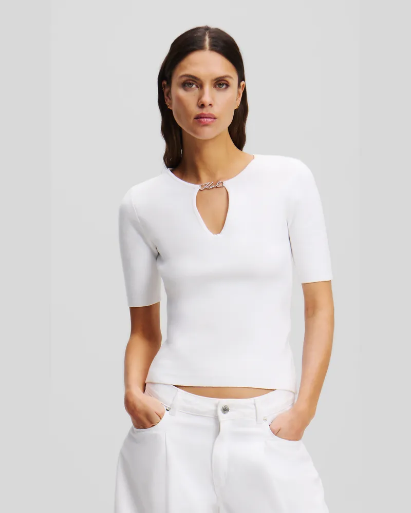 Karl Lagerfeld Signature Strick-top Mit Anhänger, Frau, Weiss, Größe Weiss