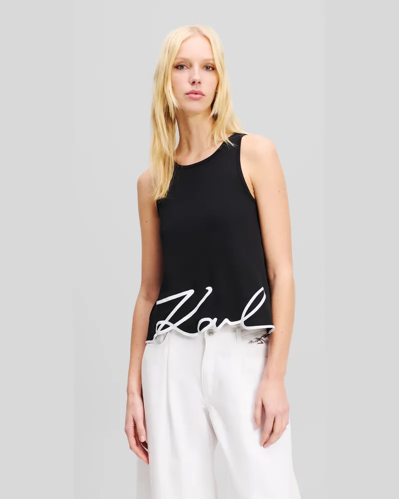 Karl Lagerfeld Tanktop Mit Signature-stickerei Am Saum, Frau, Schwarz, Größe Schwarz
