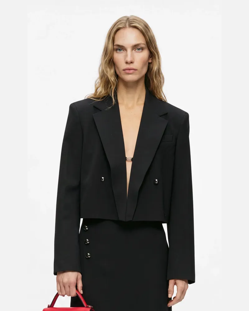 Karl Lagerfeld Kurzer Zweireihiger Blazer, Female, Schwarz, Size Black