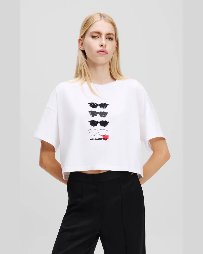 Karl Lagerfeld Kastenförmiges T-shirt Mit Sonnenbrille, Frau, Weiss, Größe Weiss