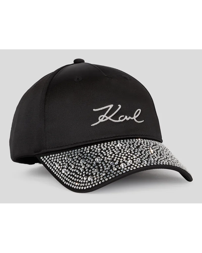 Karl Lagerfeld K/signature kappe mit Strasssteinen, Frau, Schwarz Schwarz