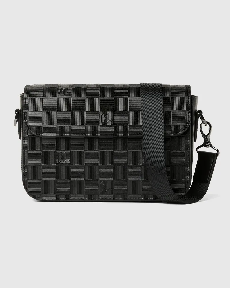 Karl Lagerfeld Umhängetasche Mit Monogramm-karomuster, Herren, Schwarz, Größe Schwarz