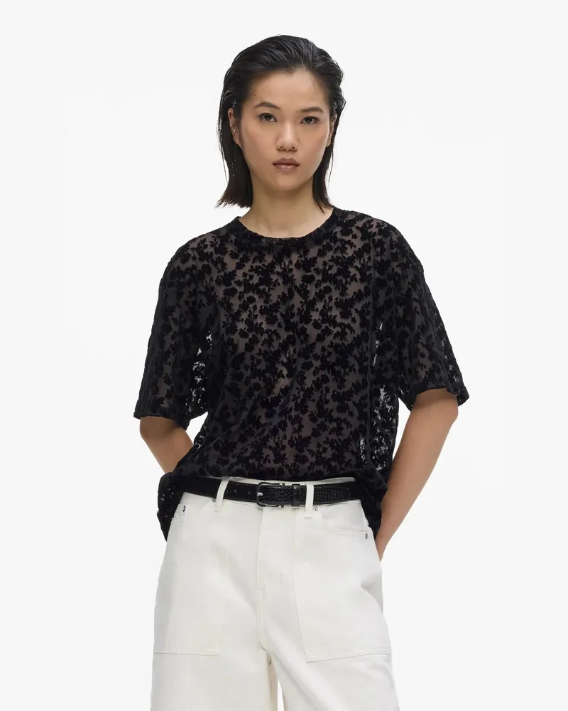 Karl Lagerfeld Florales T-shirt Aus Netzstoff, Female, Allover-blumenmuster, Size Black