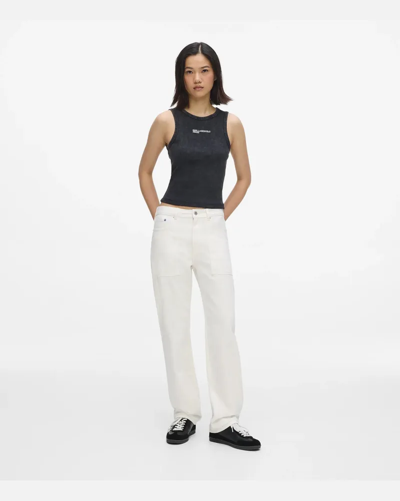 Karl Lagerfeld Weiße Gerade Geschnittene Jeans Mit Hohem Bund, Damen, Weiss, Größe Weiss