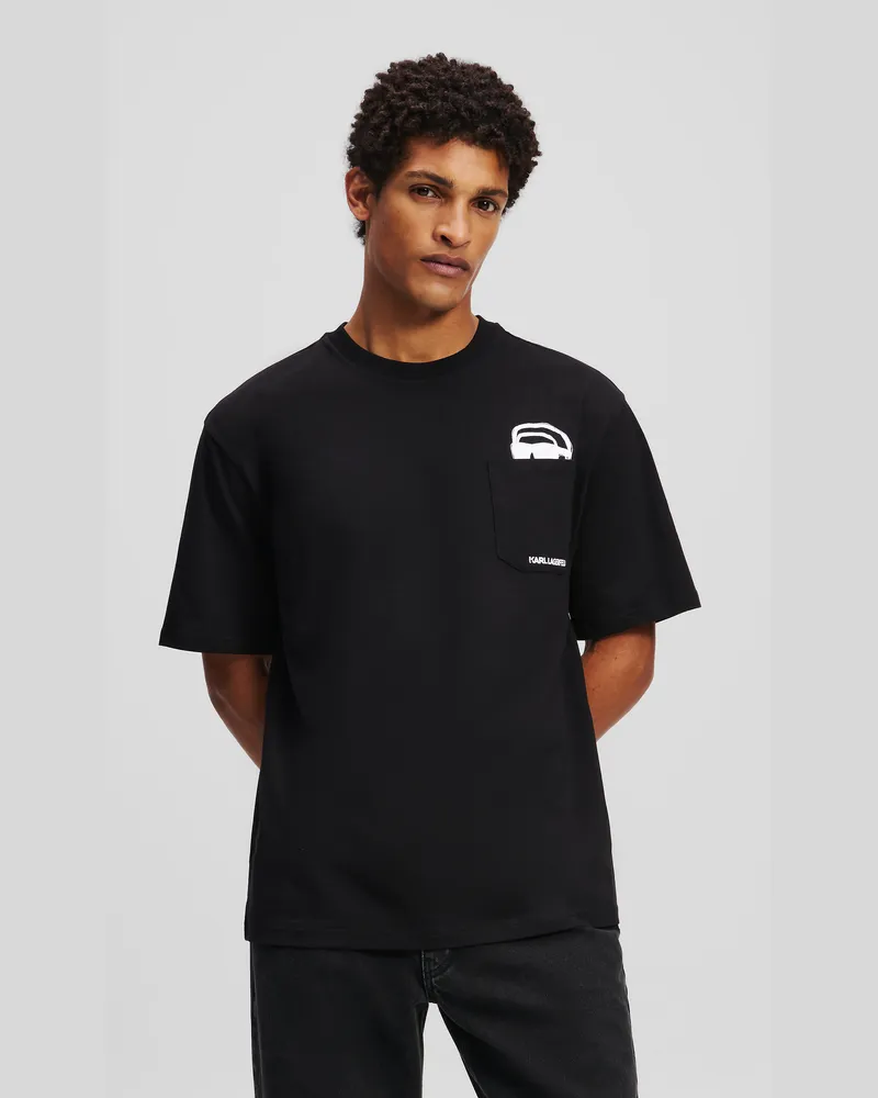 Karl Lagerfeld Ikon peek-a-boo T-shirt Mit Tasche, Mann, Schwarz, Größe Schwarz