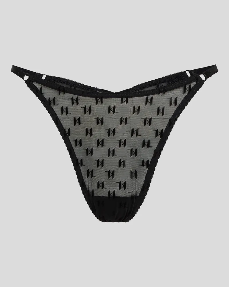 Karl Lagerfeld Monogram Tanga Aus Mesh-material, Frau, Schwarz, Größe Schwarz