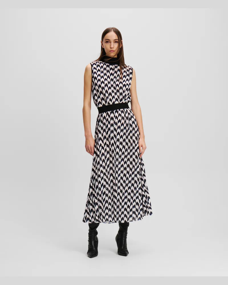 Karl Lagerfeld Chevron-faltenkleid, Frau, Schwarz/Weiß/Pink Chevron, Größe Schwarz