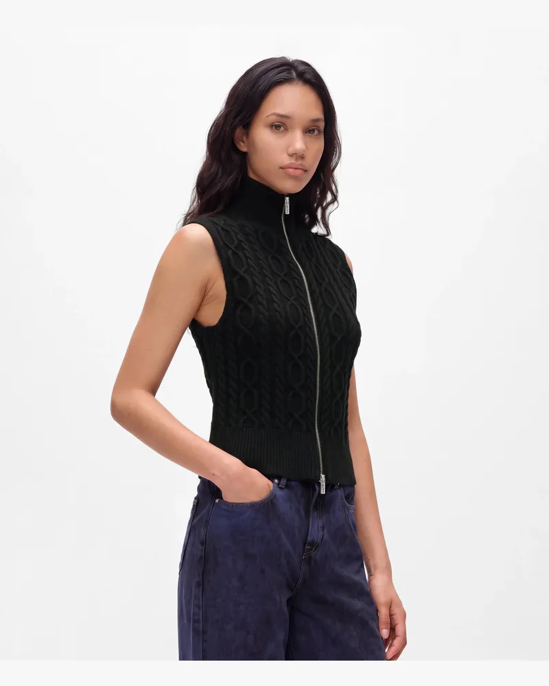 Karl Lagerfeld Top Mit Reißverschluss Und Zopfmuster, Female, Schwarz, Size Black