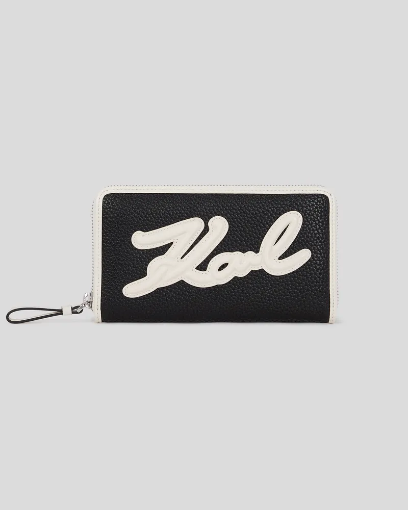 Karl Lagerfeld K/skuare Genarbtes Portemonnaie, Frau, Schwarz/Weiss, Größe Schwarz