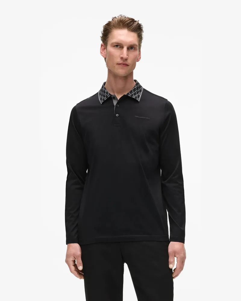 Karl Lagerfeld Polo Shirt Mit Monogramkragen, Male, Schwarz, Size Black