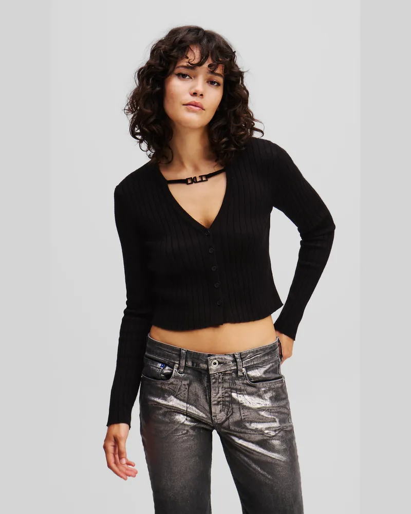 Karl Lagerfeld Kurze Strickjacke, Frau, Schwarz, Größe Schwarz