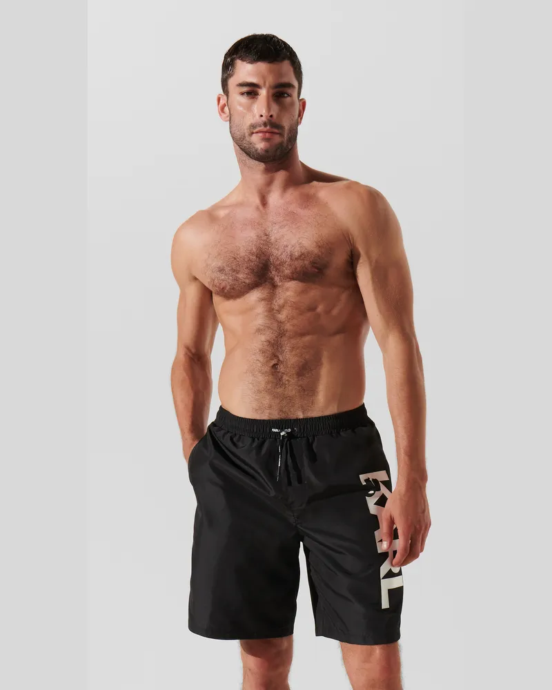 Karl Lagerfeld Lange Board-shorts Mit Logo, Mann, Schwarz, Größe Schwarz