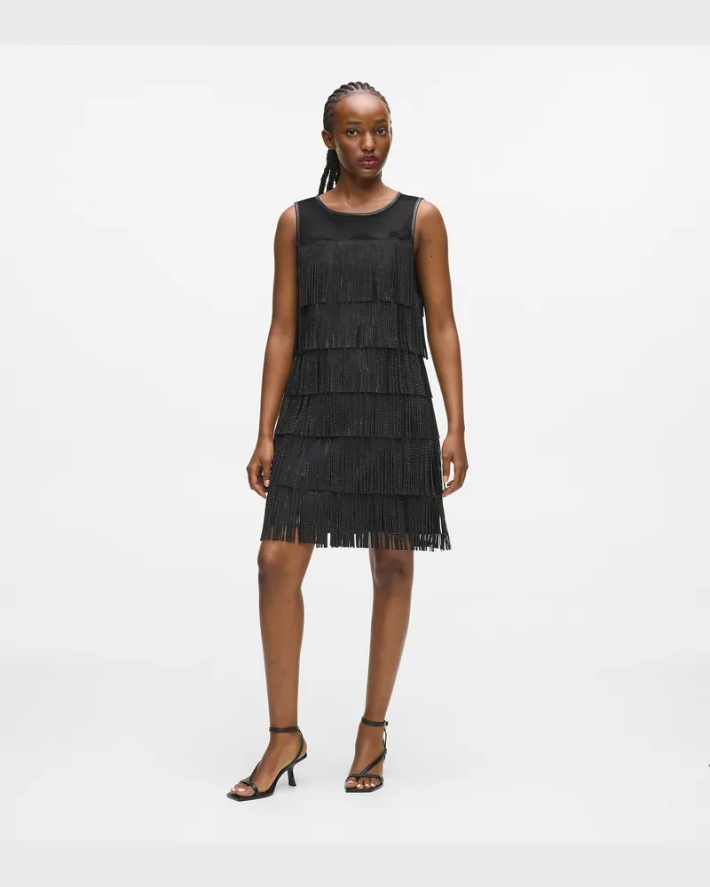 Karl Lagerfeld Fransenkleid Aus Kunstleder, Damen, Schwarz, Größe Schwarz