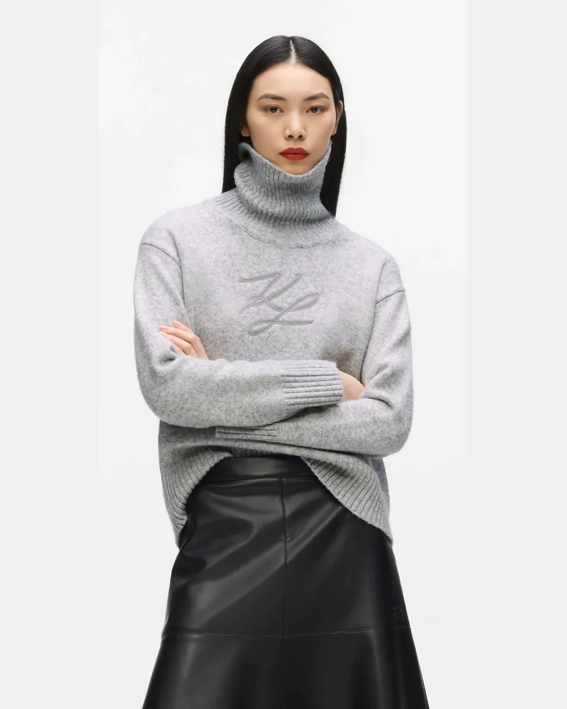 Karl Lagerfeld Rollkragenpullover Mit Soutache, Damen, Hellgrau Mel, Größe Hellgrau
