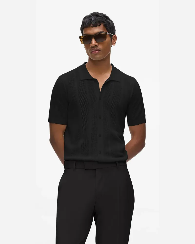 Karl Lagerfeld Kurzärmeliges Strickhemd, Herren, Schwarz, Größe Schwarz