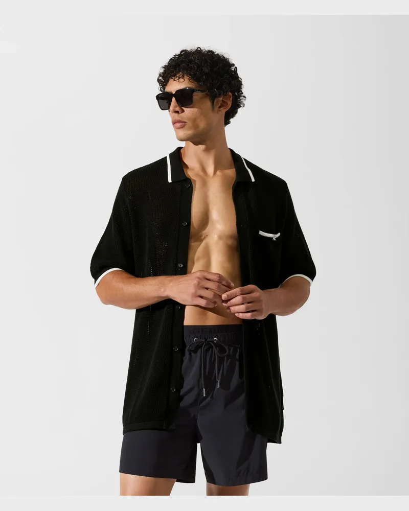 Karl Lagerfeld Häkelhemd Mit Kontrastierendem Kragen, Male, Schwarz, Size Black