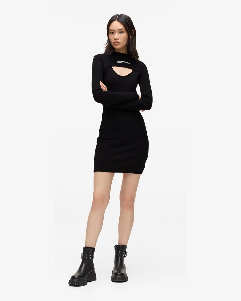 Karl Lagerfeld Strickkleid Mit Cut-out, Damen, Schwarz, Größe Schwarz