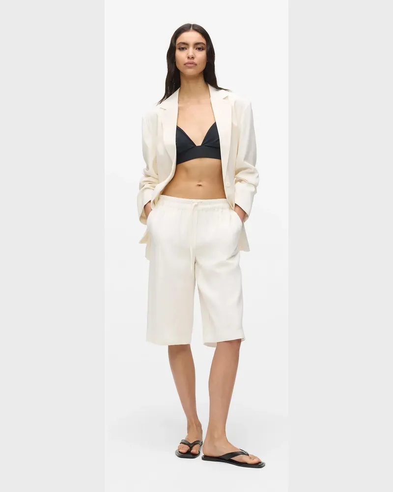 Karl Lagerfeld Bermuda Shorts Aus Leinenmischgewebe, Damen, Off White, Größe Off