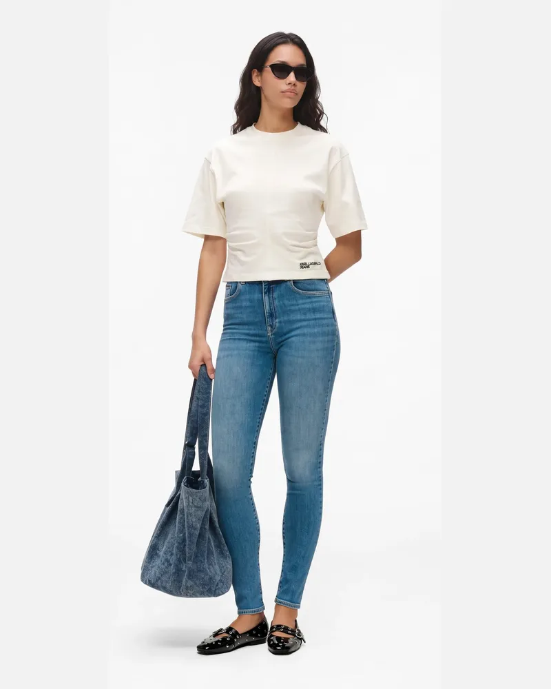 Karl Lagerfeld Ausgewaschene Röhrenjeans Mit Hoher Taille, Female, Visual Washed Blue, Size Blue