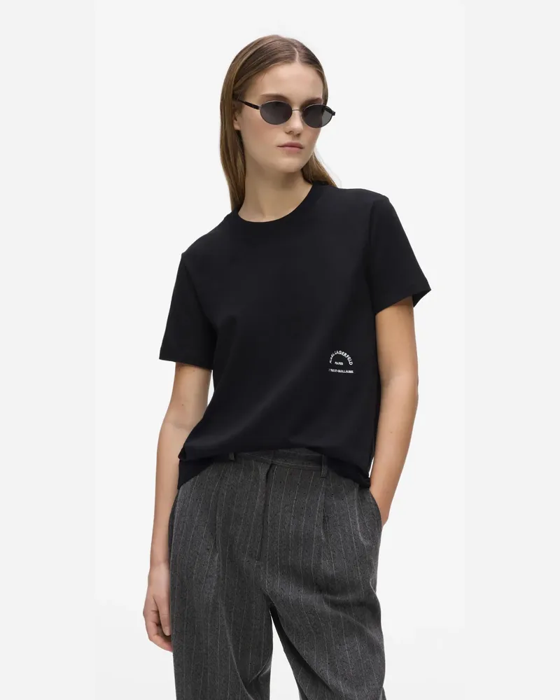 Karl Lagerfeld T-shirt Mit Normaler Passform Von Rue St-guillaume, Damen, Schwarz, Größe Schwarz