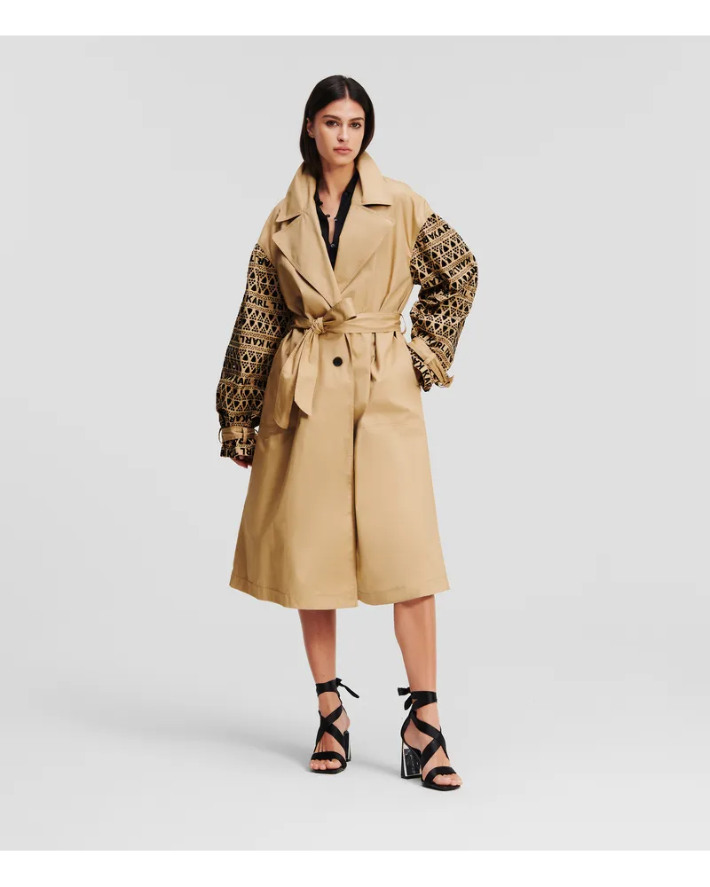 Karl Lagerfeld Trenchcoat mit Lochstickerei, Frau, Beige Beige