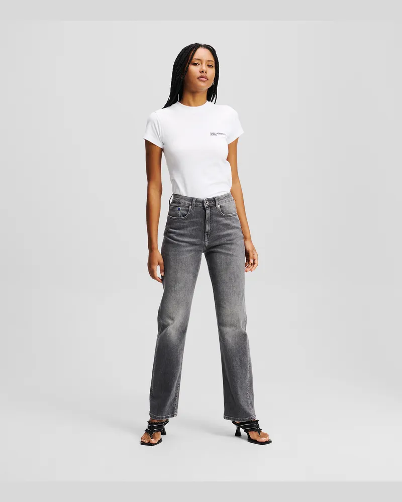 Karl Lagerfeld Hoch Geschnittene Jeans Mit Geradem Bein, Frau, Washed Light Grey, Größe Washed