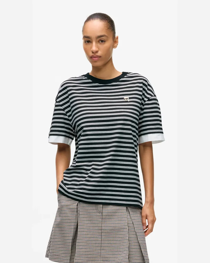 Karl Lagerfeld Ikon T-shirt Mit Streifen, Female, Black-white Stripes Horizontal, Size Multicoloured