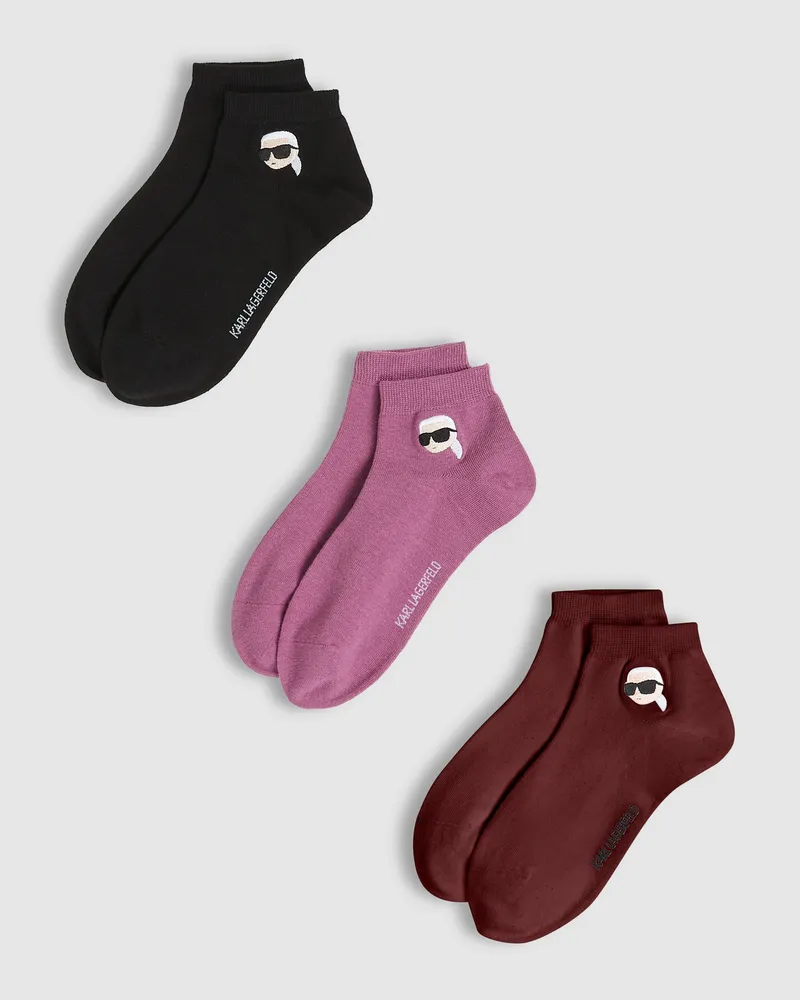 Karl Lagerfeld Ikon- Kurze Socken – 3er-pack, Damen, Wein-rosa-schwarz, Größe Wein-rosa-schwarz