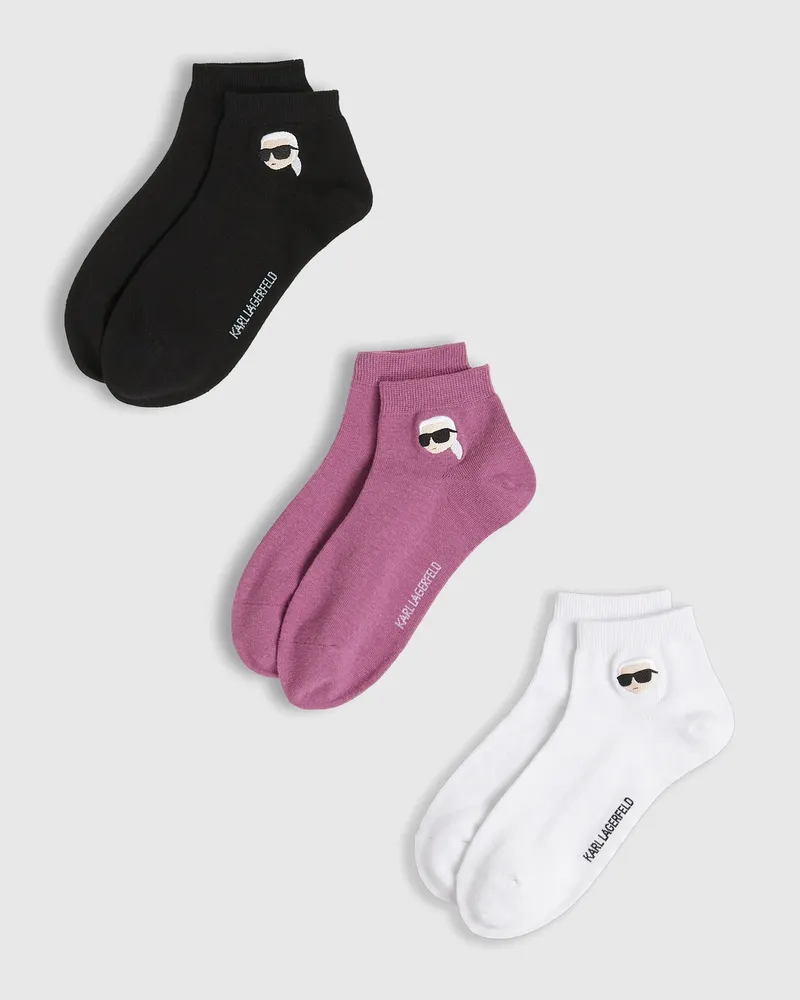 Karl Lagerfeld Ikon- Kurze Socken – 3er-pack, Damen, Wein-rosa-schwarz, Größe Wein-rosa-schwarz