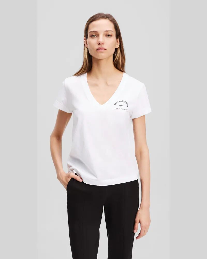 Karl Lagerfeld Rue St-guillaume T-shirt Mit V-ausschnitt, Damen, Weiss, Größe Weiss