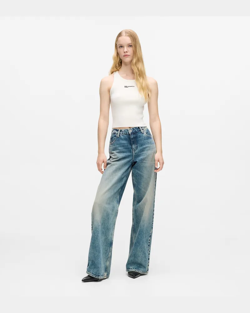 Karl Lagerfeld Locker Geschnittene Jeans Mit Mittlerer Bundhöhe, Damen, Getöntes Gewaschenes Mittelblau, Größe Getöntes