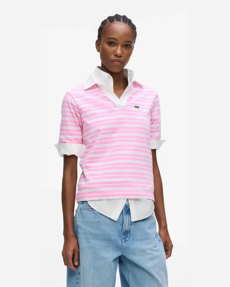 Karl Lagerfeld Ikon Stripe Polo Shirt, Damen, Blau-lila Streifen, Größe Blau-lila