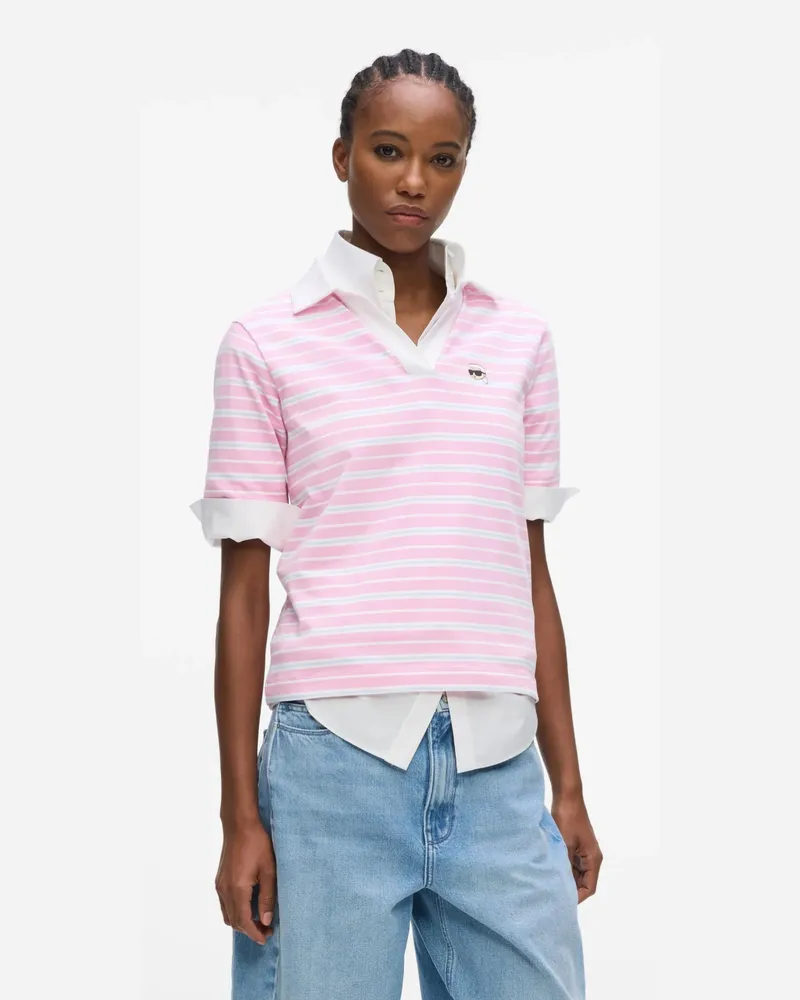 Karl Lagerfeld Ikon Stripe Polo Shirt, Damen, Blau-lila Streifen, Größe Blau-lila