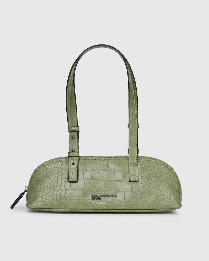 Karl Lagerfeld Längliche Schultertasche In Kroko-optik, Female, Tee, Size Green