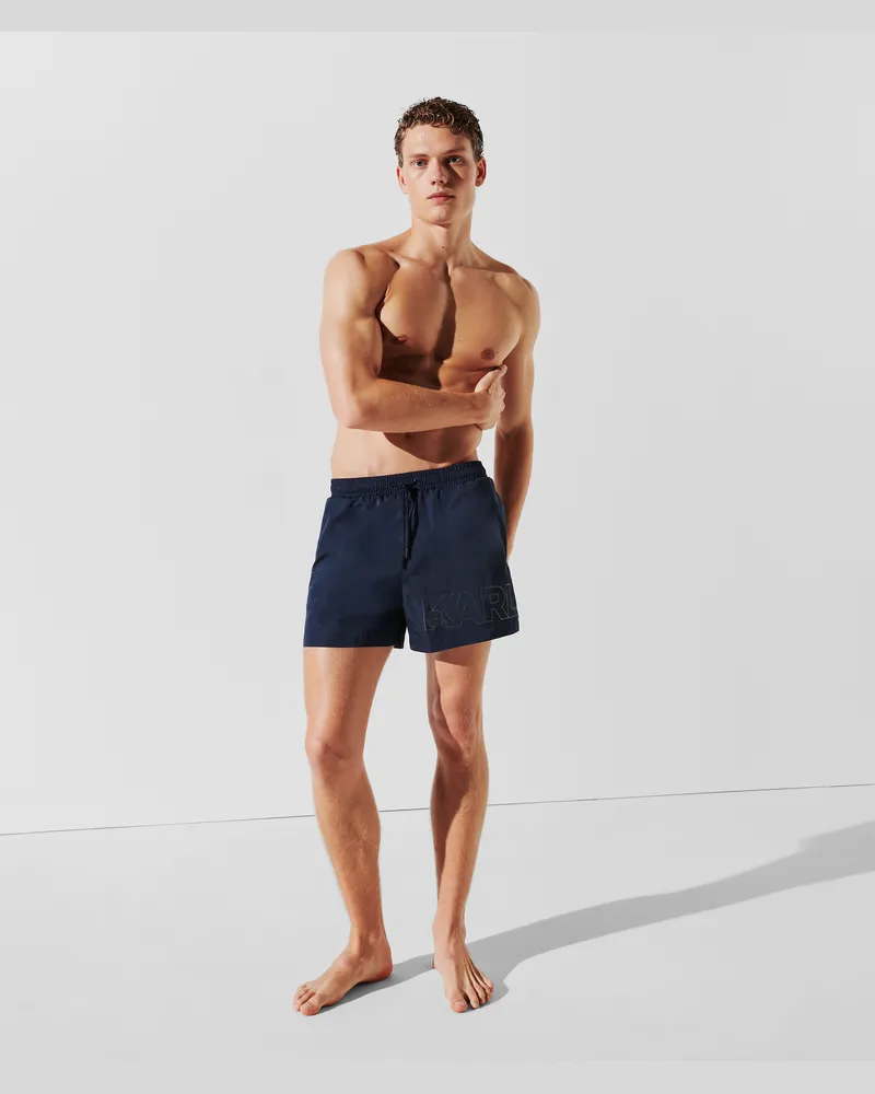 Karl Lagerfeld Mittellange Board-shorts Mit Logo In Metallic-optik, Mann, Schwarz Iris, Größe Schwarz