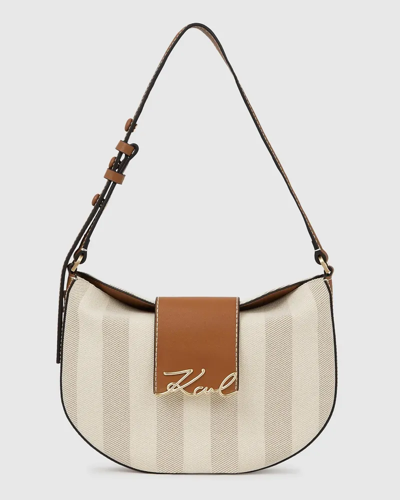 Karl Lagerfeld K/signature Schultertasche Mit Streifen, Damen, Natürliches Segeltuch Tan, Größe Natürliches
