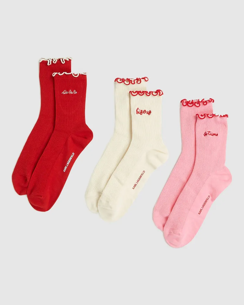 Karl Lagerfeld Socken Mit Liebesbotschaften– 3er-set, Damen, Umriss-monogramm, Schwarz, Allover-print, Größe Umriss-monogramm